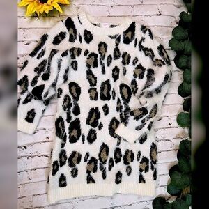 Circo Leopard White Fuzzy Sweater Tunic Dress 6 6x